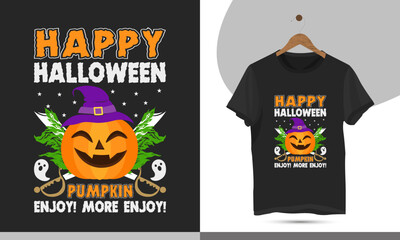 Best Happy Halloween typography t-shirt design template. High-quality vector shirt illustration for the Halloween holiday. Print on a shirt, mug, greeting card, and Poster.