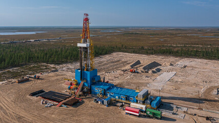 drilling platform in summer in the tundra from a height