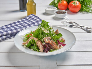 Green salad plate for menu and vegetables background style.