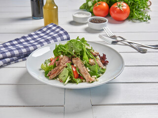 Green salad plate for menu and vegetables background style.