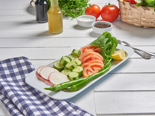 Green salad plate for menu and vegetables background style.