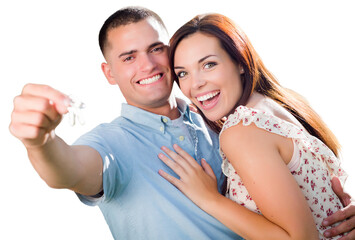 Transparent PNG of Happy Military Couple with House Keys In Hand.