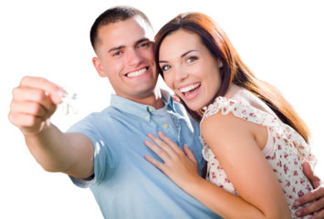 Transparent PNG of Happy Military Couple with House Keys In Hand.