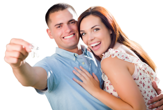 Transparent PNG of Happy Military Couple with House Keys In Hand. - Powered by Adobe