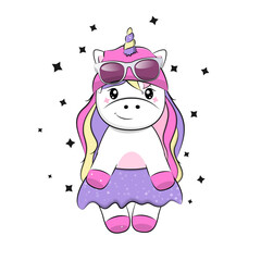 Cute cartoon magic unicorn for kids. Vector illustration.