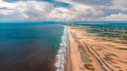 Paisagem Litoral Praia Pedra do Sal Parnaíba Piauí Delta Areia Mar Oceano Céu Nuvens Farol Ondas Energia Eólica Viagem Turismo Turístico Férias Nordeste Brasil Paradisíaco Tropical Pedras Costa  © Pedro