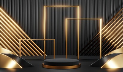 3D rendering of blank product background for cream cosmetics Modern black podium background