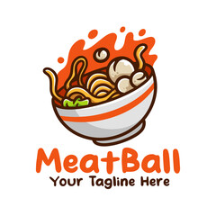 Meatball Bakso Indonesian Food With Noodle and Vegetable Cartoon Illustration Logo