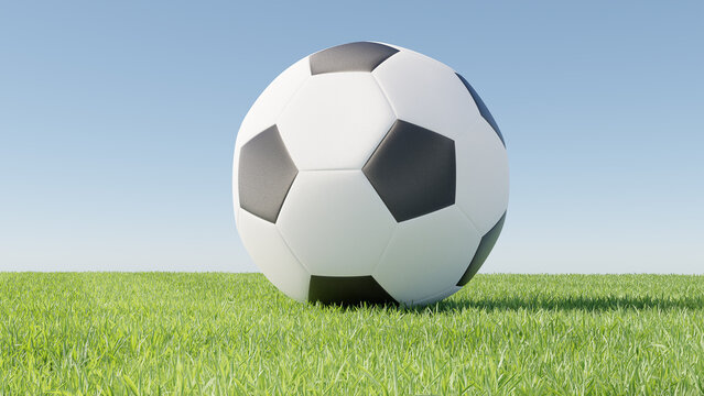 3D Soccer ball on the grass field isolated