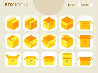 箱に関連するカラースタイルのアイコンセット_091