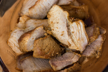 Chicharrón pork meat Sandwich fast food Peruvian snack food restaurant mise en place