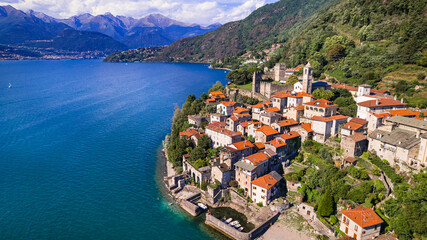 Stynning idyllic lake scenery, amazing Lago di Como. Aerial view of beautiful medieval village...