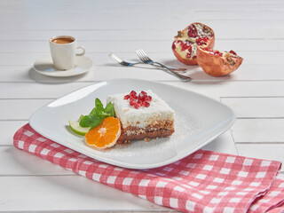 Delicious cake and dessert plate for menu style.