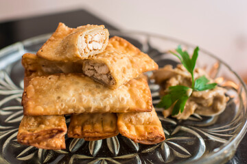 Tequenos filled fried dough fast food Peruvian snack restaurant mise en place