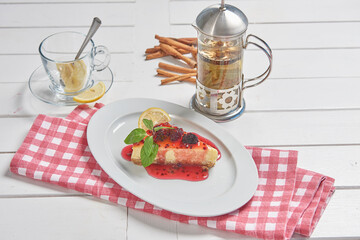 Delicious cake and dessert plate for menu style.