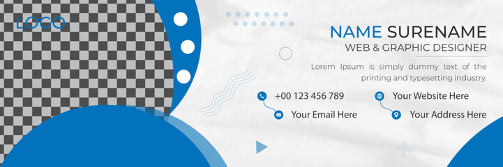  Modern creative business and corporate email signature with an author photo place with white background, unique vector design template.