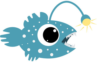 Cute blue deep sea predatory fish. Children's illustration. For your design.