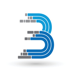 Letter B Logo Design with Black and Blue Lines