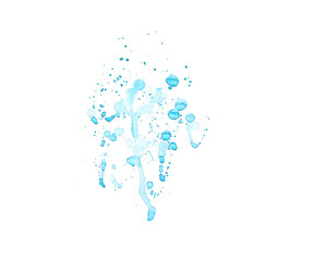 Splashes of blue paint on a white background