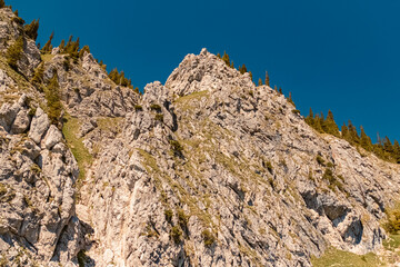 Beautiful alpine summer view at the famous Fuessener Joechle summit, Tannheim, Tyrol, Austria
