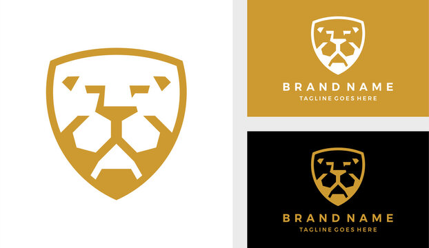 Lion shield logo design vector illustration