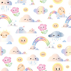 Fototapeta premium Cute kawaii daytime seamless pattern