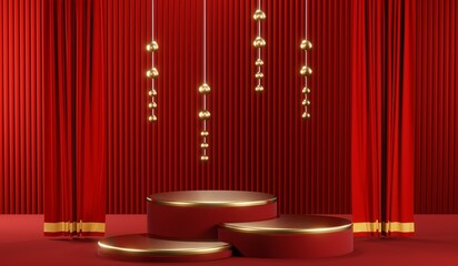 3D rendering of blank product background for cream cosmetics Modern red podium background