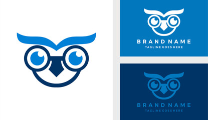 Flat owl geek logo design vector illustration