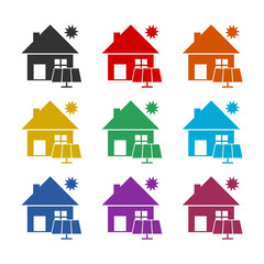 Solar panel technology house logo design. Set icons colorful