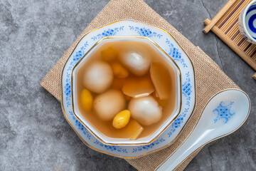 Glutinous Rice Balls in Sweet Ginger Soup.