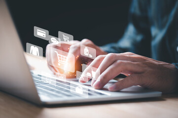 businessman shopping online, e-commerce, internet banking, spending money, online shopping and e-commerce technology concept.