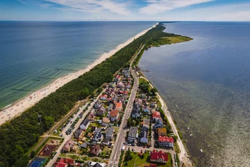 Foto op Plexiglas Summer view from the air of the Hel Peninsula, a calm and nice landscape over Chalupy village. © PawelUchorczak