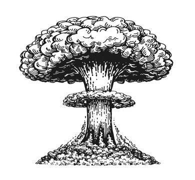 recommend clip art: Nuclear explosion. Atomic bomb, mushroom cloud sketch. Radiation and destruction. Weapon vector illustration isolated