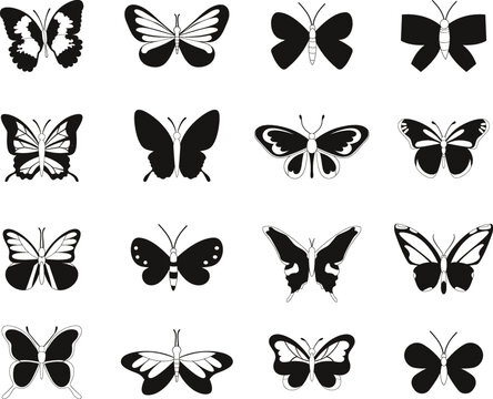 Butterfly doodle isolated flat vector Silhouettes