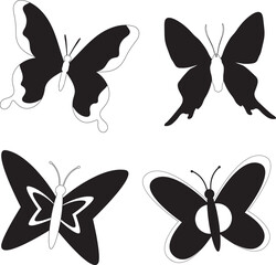 Collection of Cute Butterfly isolated flat vector Silhouettes