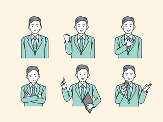 中年　ミドル　スーツ姿の男性　会社員　ビジネスマン　セット　イラスト