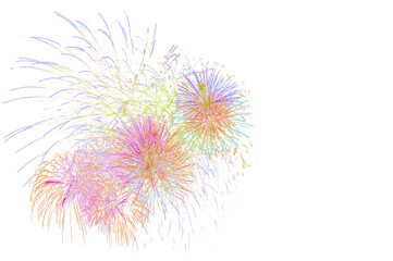 beautiful colorful firework display set for celebration happy new year and merry christmas and  fireworks on white