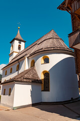 Fototapeta premium Beautiful church on a sunny summer day at the famous Tannheimer Tal valley, Zoeblen, Tyrol, Austria