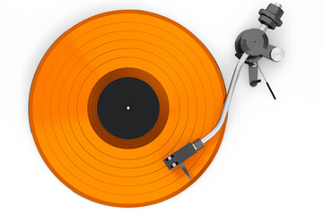 Vinyl record player or DJ turntable with retro vinyl disk on white background. - obrazy, fototapety, plakaty