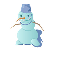 
a snowman with a bucket on his head and a cute smile