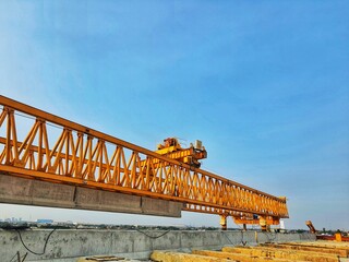 Obraz premium This is the steel structure of a launcher gantry that will be used for erection precast concrete I Girder (PCI Girder).