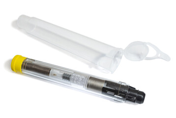 Adrenaline auto-injector on a white background