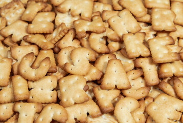 Dry salty cracker cookies close up