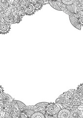 Zentangle-inspired greeting card template with a central blank area and a decorative floral border. Ideal for custom card designs with an artistic edge.

