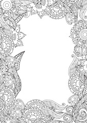 Zentangle-inspired greeting card template with a central blank area and a decorative floral border. Ideal for custom card designs with an artistic edge.