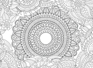 Floral seamless pattern. Outline sketch contour drawing, line art. Abstract pattern for coloring page, wallpaper, background