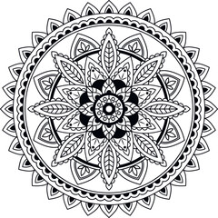 Hand drawn circular mandala isolated on a white background. Coloring book page. Vector element for design.