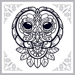 Owl head zentangle arts isolated on white background