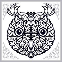 Owl head zentangle arts isolated on white background