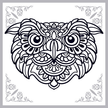 Owl head zentangle arts isolated on white background